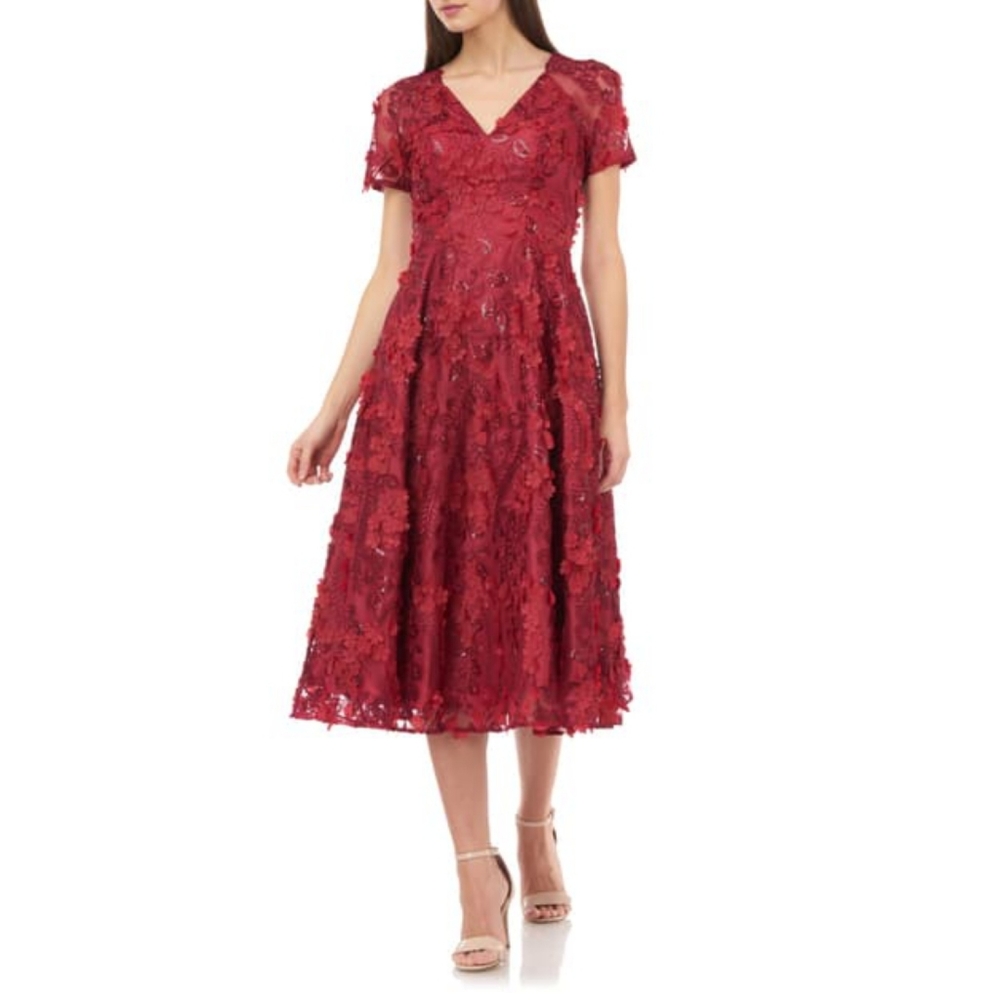 💃Carmen Marc Valvo red dress XS sz 2 lace maxi